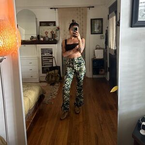 70s Floral Pants Retro High-Waisted